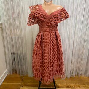 L’ATISTE by Amy Lace Off-Shoulder Crochet Girly Lace Dress Terracotta Size Small